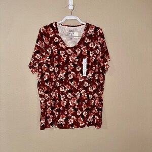 Croft & Barrow Burgundy Floral Short Sleeve Top
